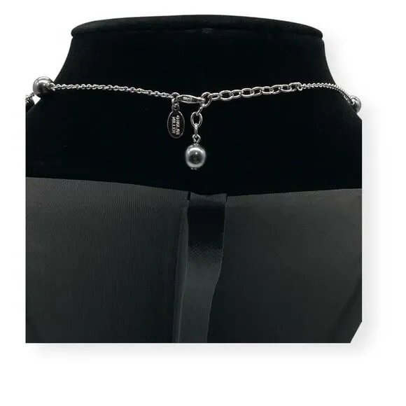 NOLAN MILLER 18” Necklace Silver Tone Gray Faux Round Pearls And Rhinestones - Picture 3 of 5